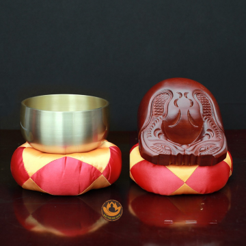 Bộ Chuông Mõ Tụng Kinh Tại Gia, Chuông Đồng Vàng , Mõ Gỗ Nâu , Cao Cấp 